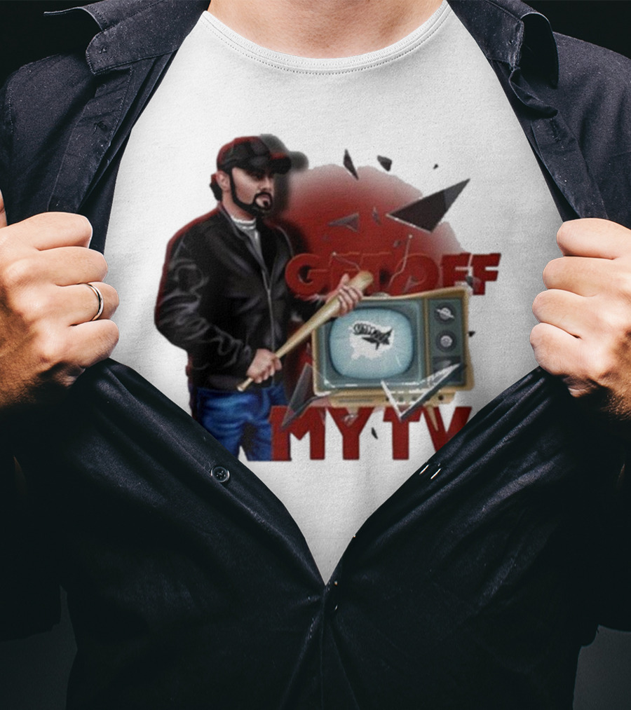 Get Off My TV Baseball Bat Vintage TV Shattered Screen T-Shirt