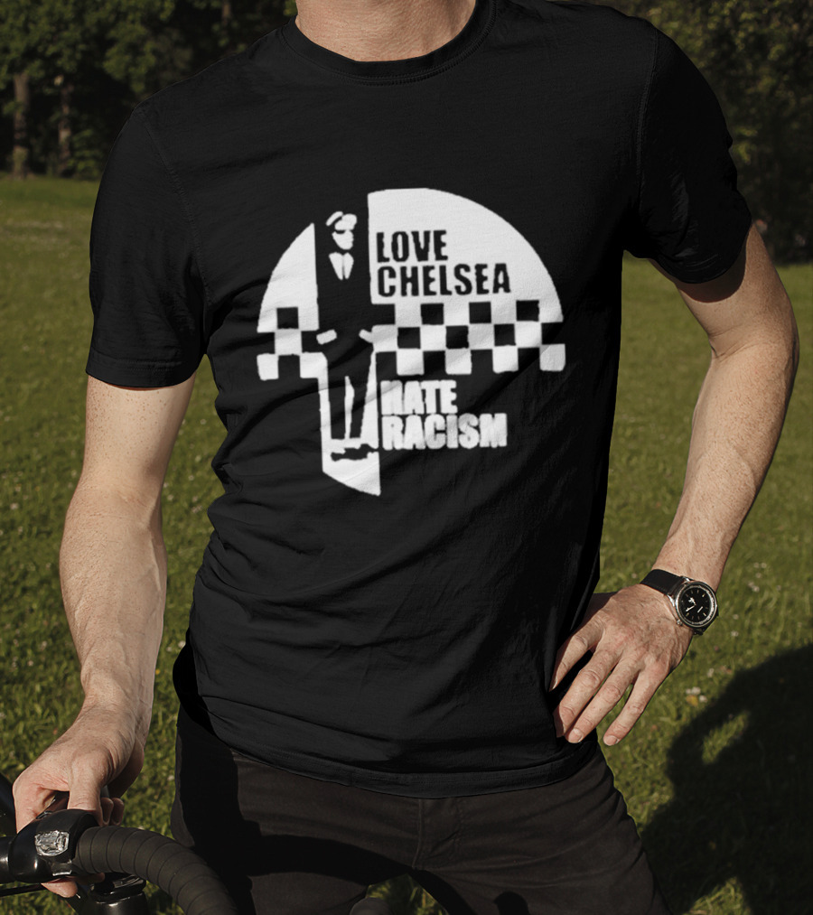 Premium Love Chelsea Hate Racism Checkerboard T-Shirt