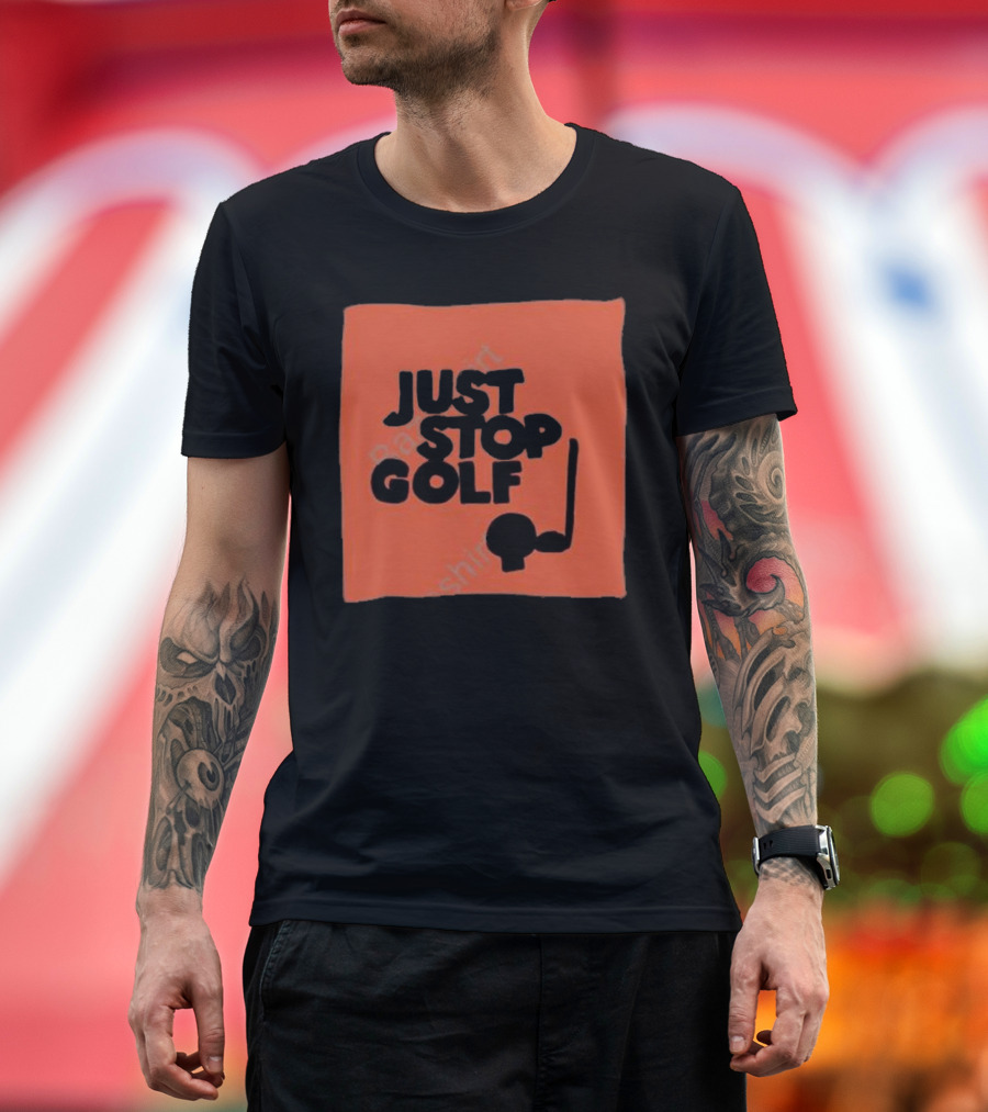 Just Stop Golf Skull and Putter Cartoon T-Shirt