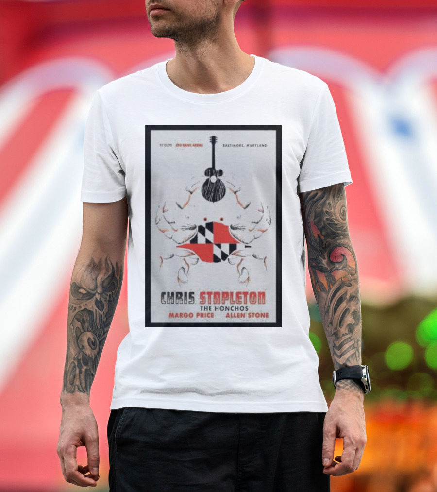 Chris Stapleton Baltimore CFG Bank Arena Maryland Flag Guitar Poster 7/13/23 Margo Price Allen Stone The Honchos T-Shirt