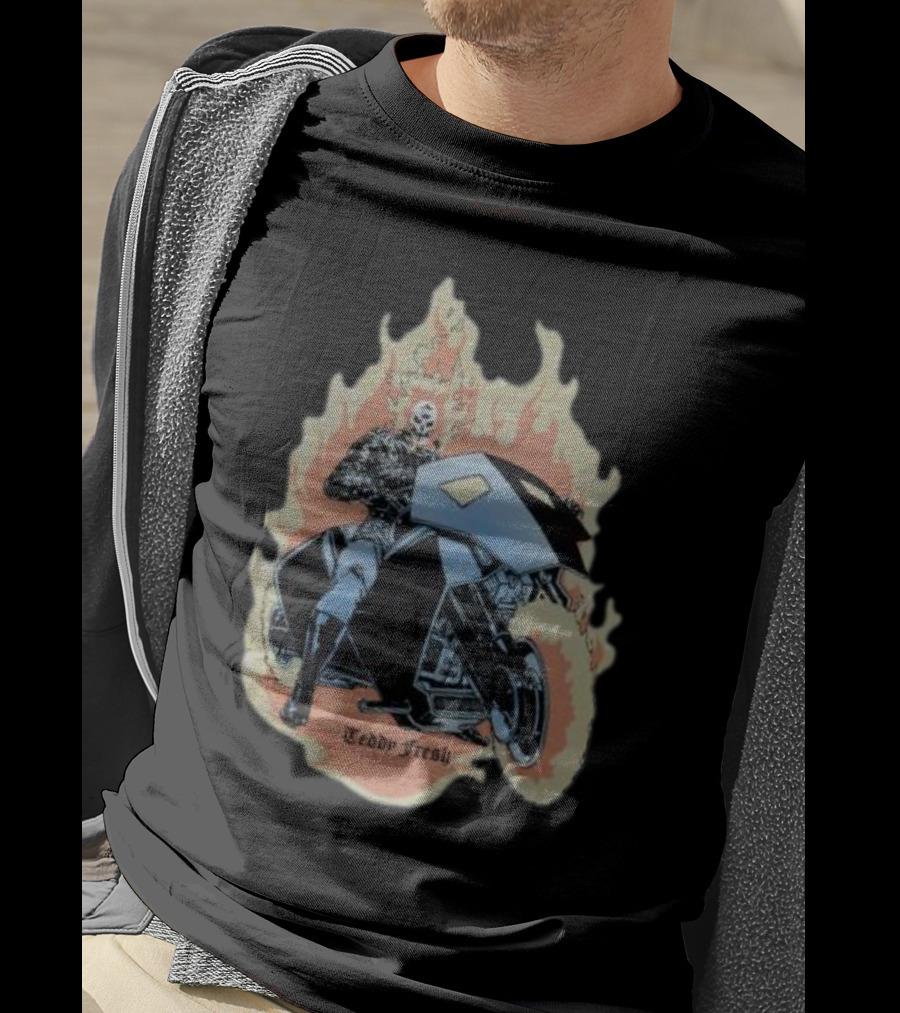 Teddyfresh Flame Skull Rider Motorcycle T-Shirt