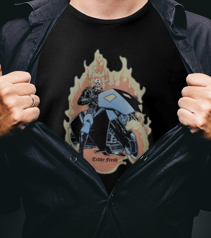 Teddyfresh Flame Skull Rider Motorcycle T-Shirt