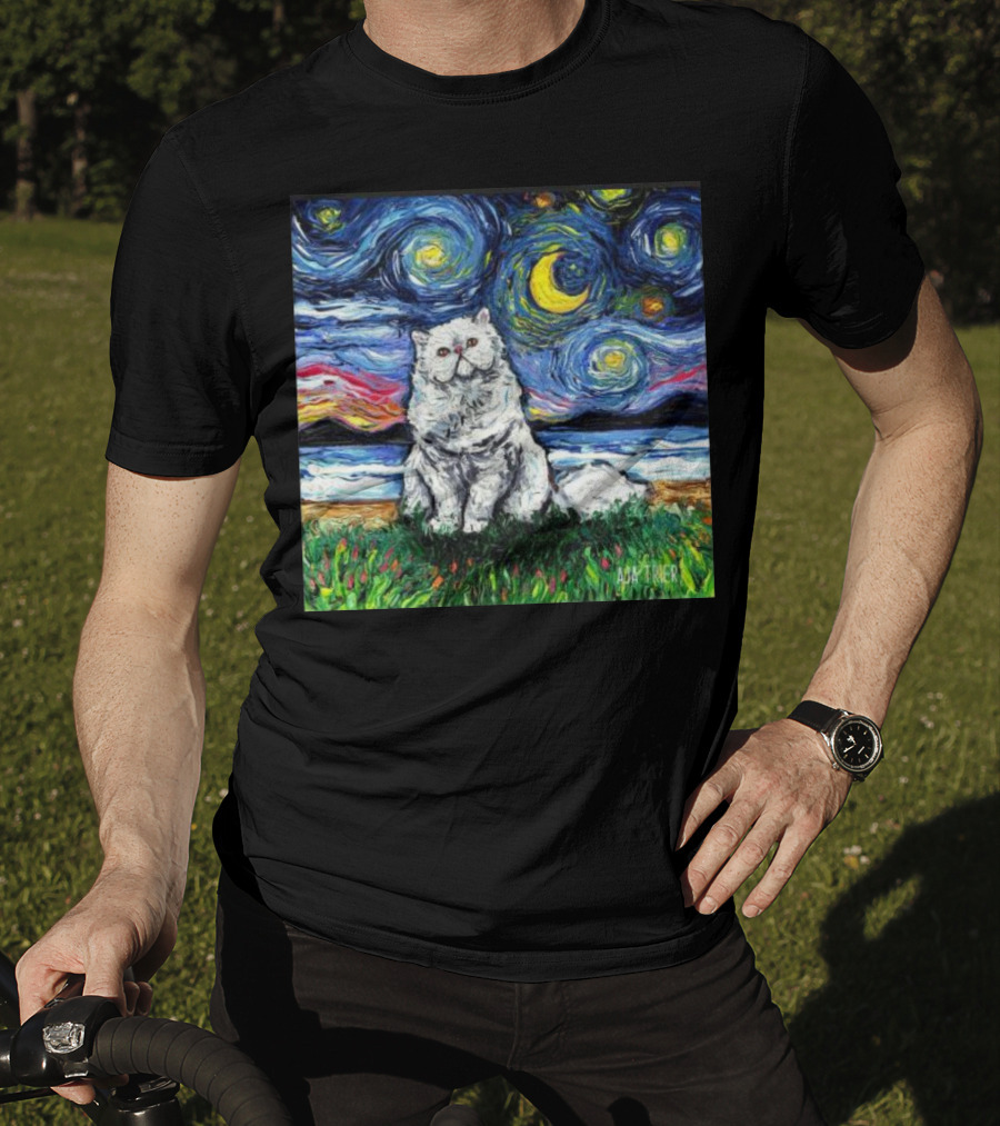 Aja Trier Starry Night Persian Cat Painting T-Shirt