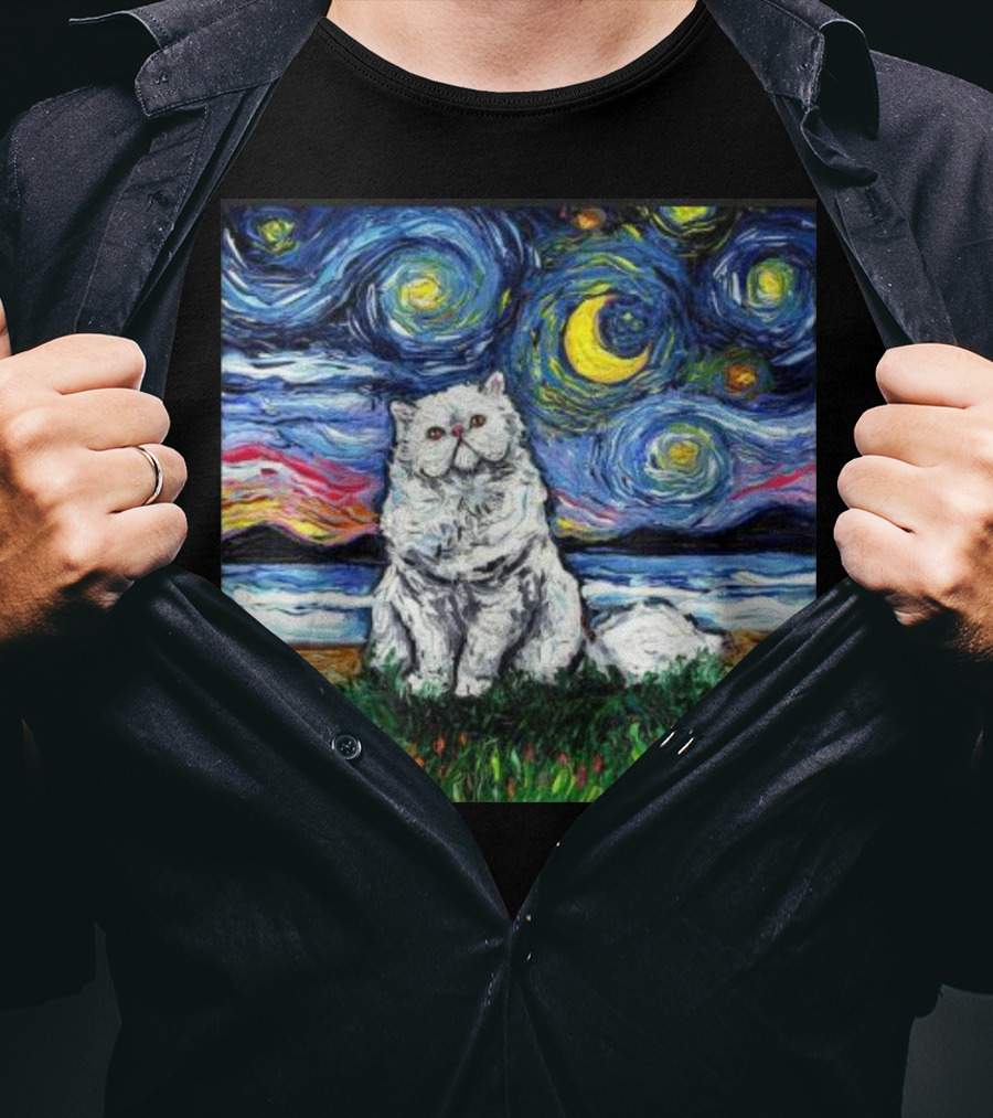 Aja Trier Starry Night Persian Cat Painting T-Shirt