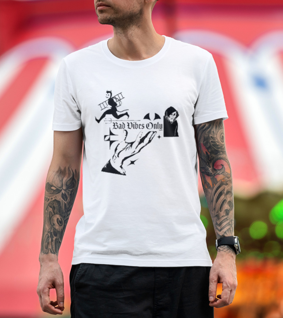 Bad Vibes Only Devil Ladder Grim Reaper Hand Gesture T-Shirt