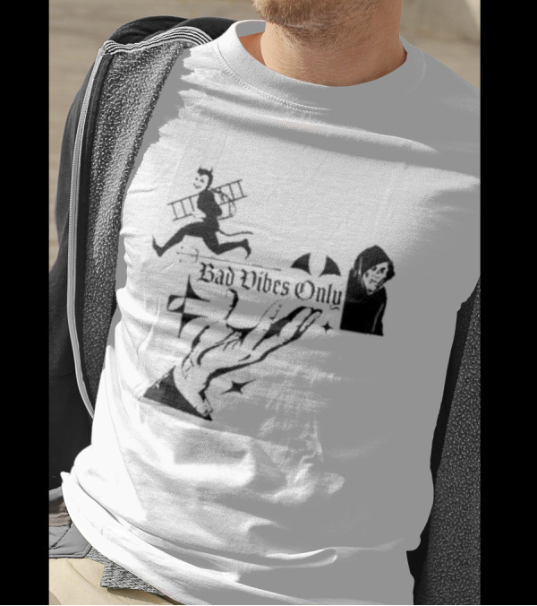 Bad Vibes Only Devil Ladder Grim Reaper Hand Gesture T-Shirt