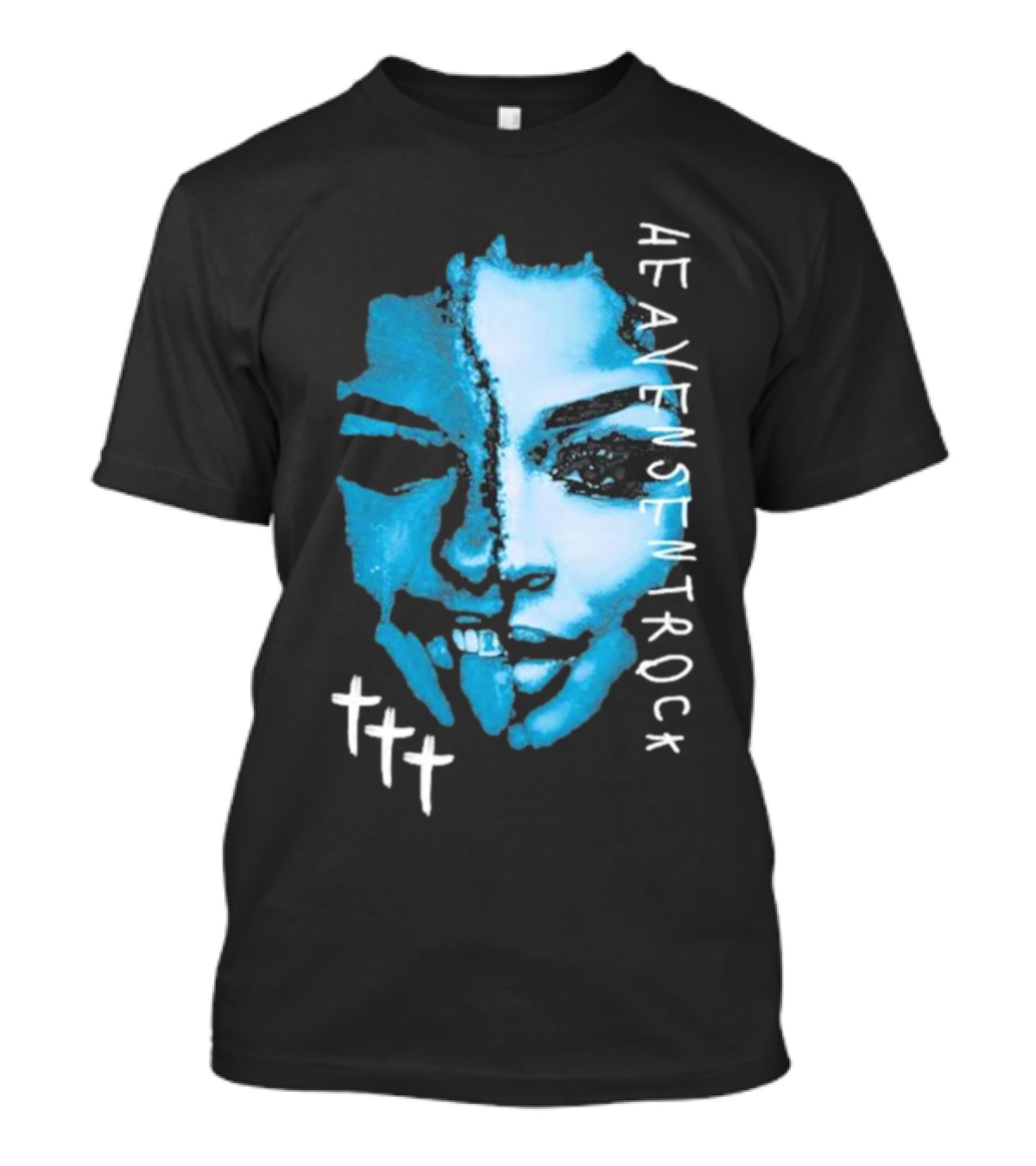 HEAVENSENTROCK Face Blue Art With Cross Symbols T-Shirt