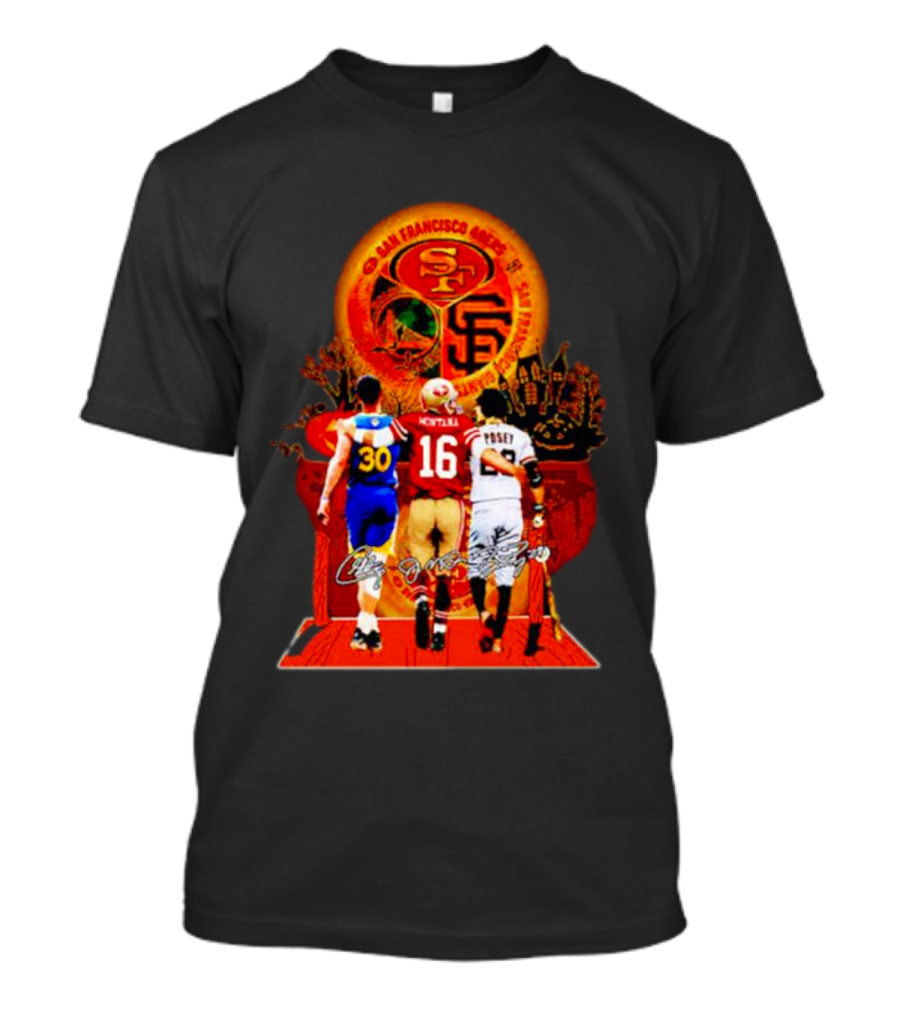 San Francisco 49ers Giants Golden State Warriors Halloween Curry Montana Posey T-Shirt