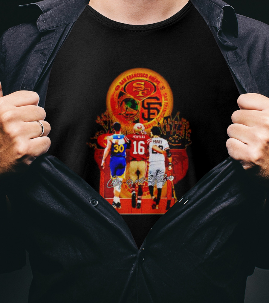 San Francisco 49ers Giants Golden State Warriors Halloween Curry Montana Posey T-Shirt