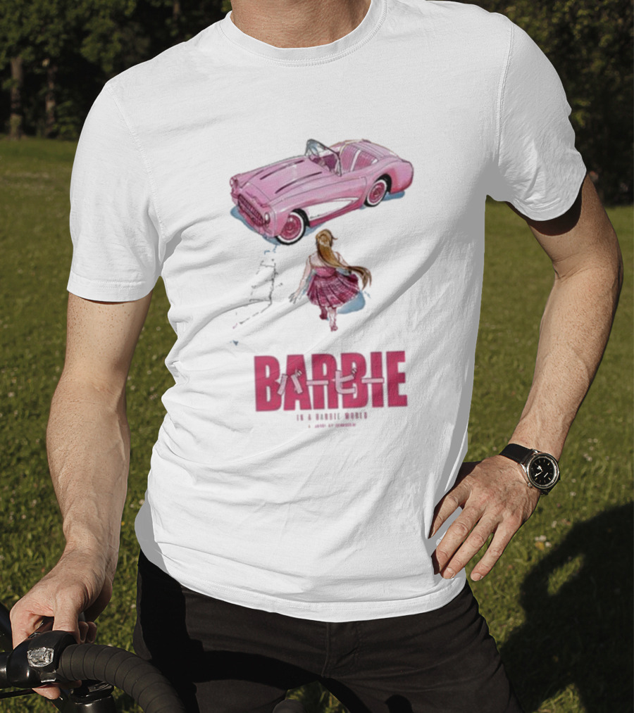 Barbie In A Barbie World Pink Car Fanart Joanacchi Japanese Text T-Shirt