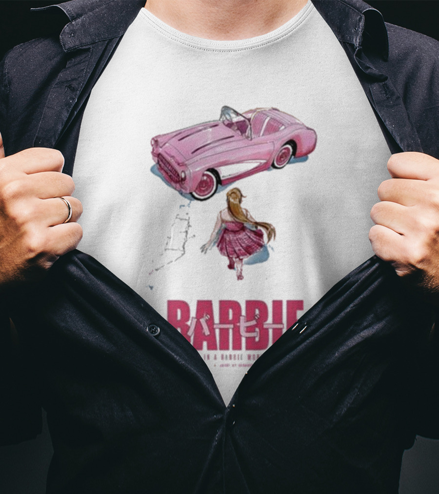 Barbie In A Barbie World Pink Car Fanart Joanacchi Japanese Text T-Shirt