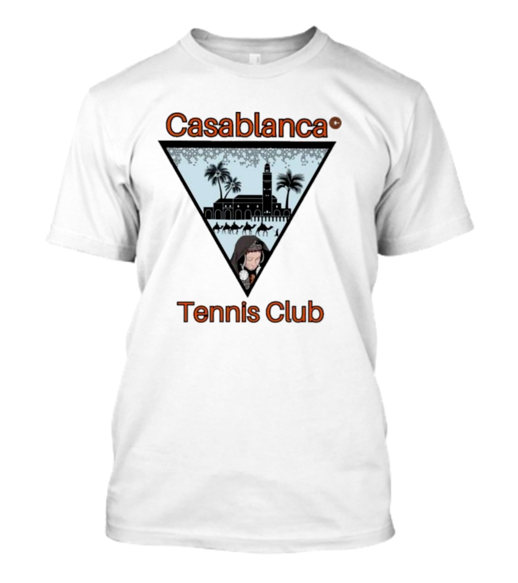 Casablanca Tennis Club Triangle Graphic With Moroccan Skyline And Palms T-Shirt