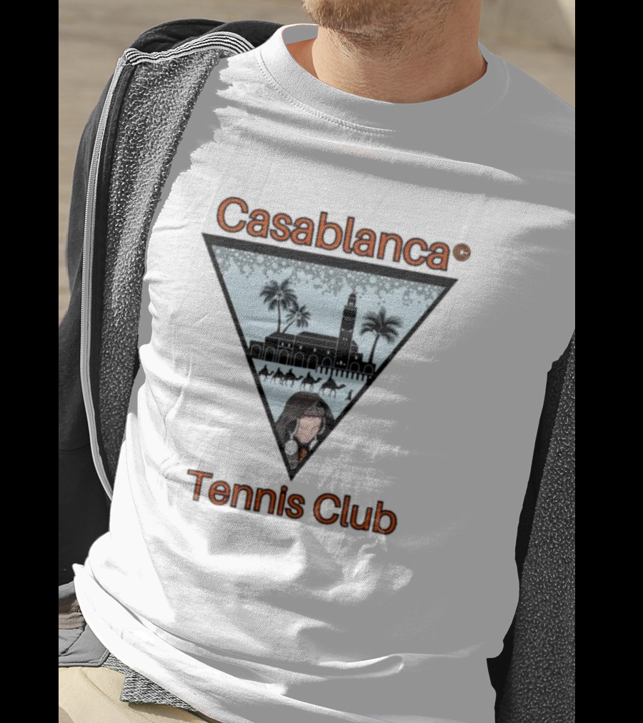 Casablanca Tennis Club Triangle Graphic With Moroccan Skyline And Palms T-Shirt