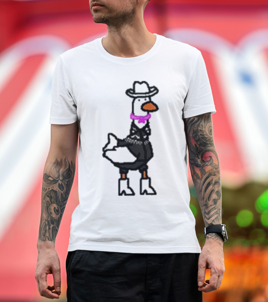 Ryan Goose-Ling Barbie Goose Wearing Cowboy Hat and Pink Bowtie T-Shirt