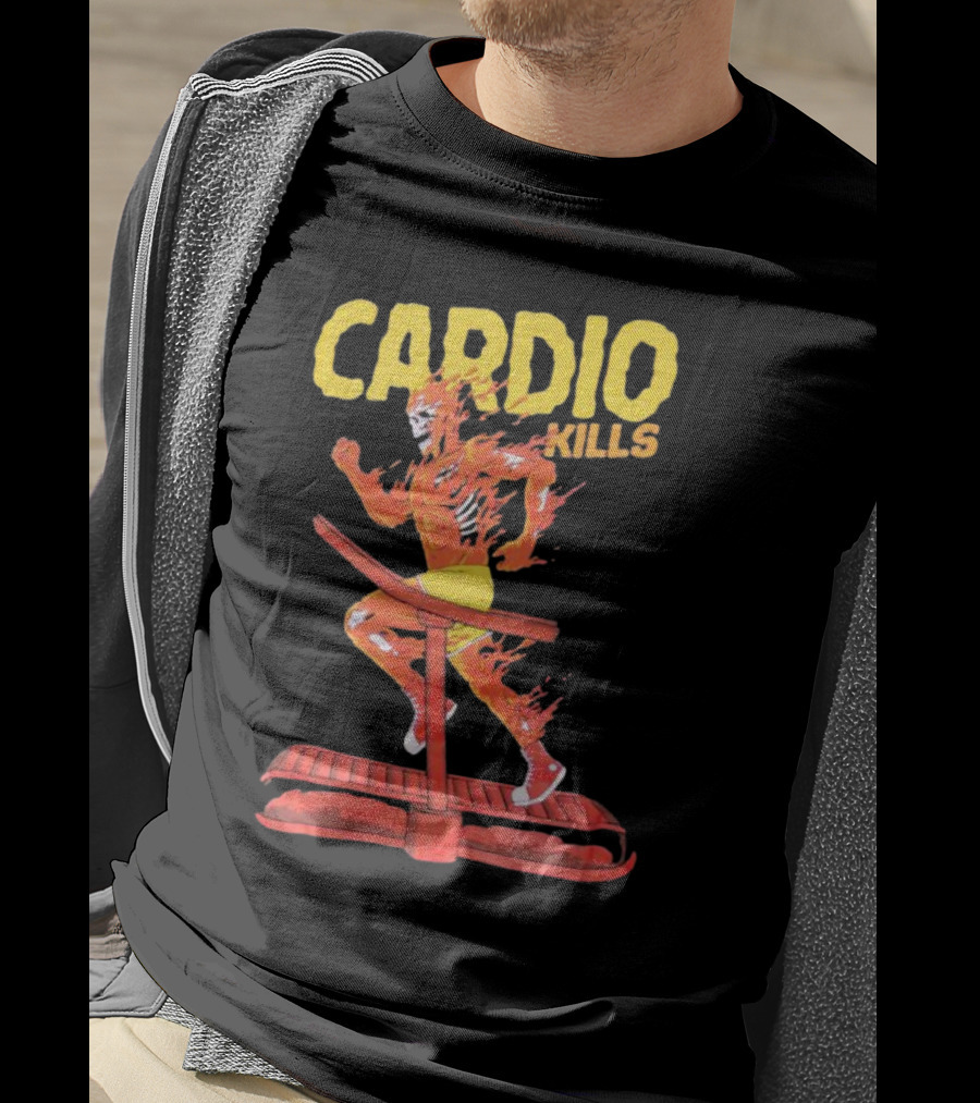 CARDIO KILLS Flaming Runner On Treadmill T-Shirt