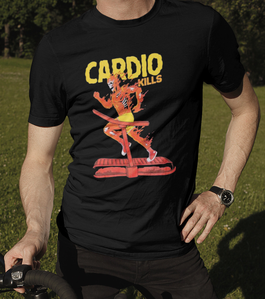 CARDIO KILLS Flaming Runner On Treadmill T-Shirt