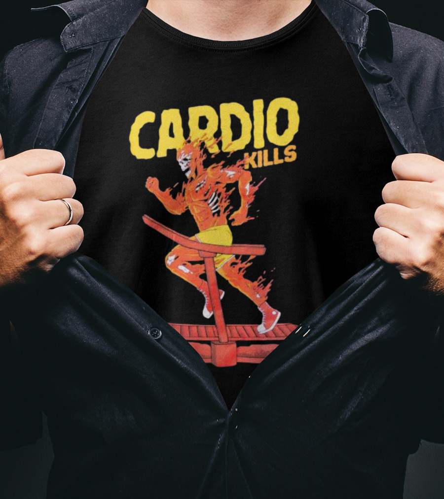 CARDIO KILLS Flaming Runner On Treadmill T-Shirt