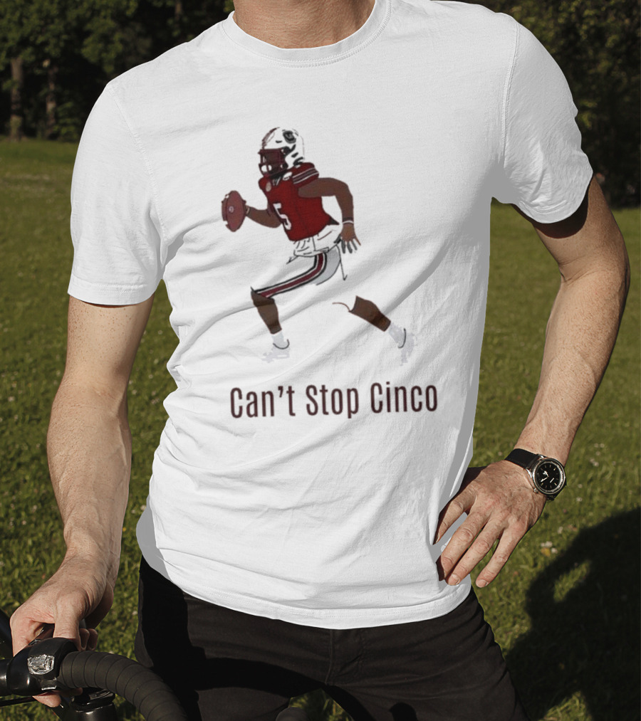 Can't Stop Cinco Football Player In Red And Black Uniform T-Shirt