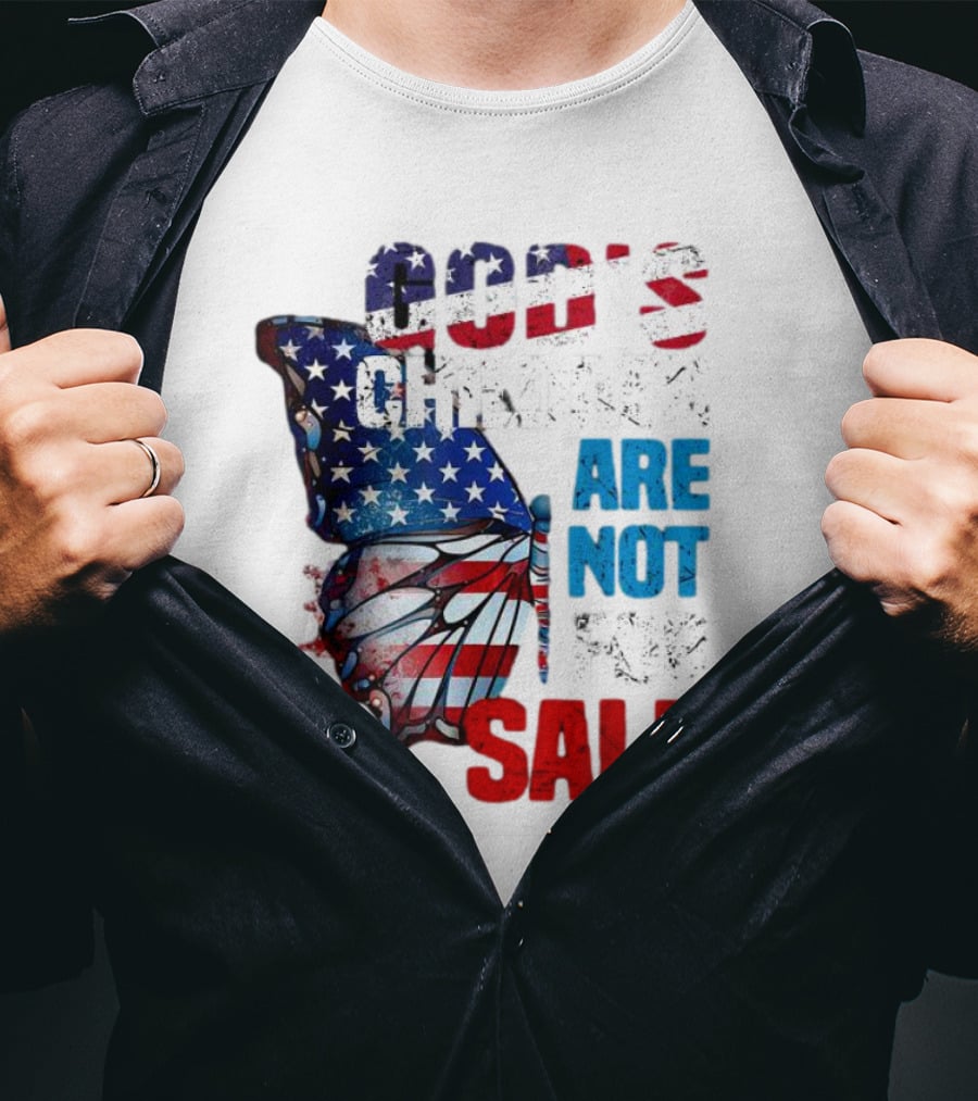 God's Children Are Not For Sale American Flag Butterfly T-Shirt