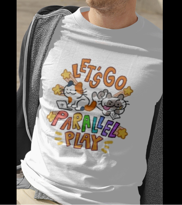 Biscocho Let's Go Parallel Play Cats With Game Controllers And Headphones T-Shirt