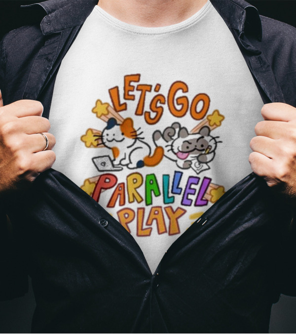 Biscocho Let's Go Parallel Play Cats With Game Controllers And Headphones T-Shirt
