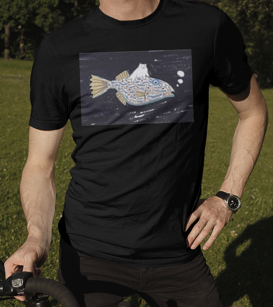 Dawning Crow Deep Sea Travel Cat Riding Fish T-Shirt