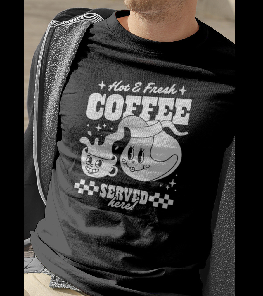 Hot And Fresh Coffee Served Here Retro Cartoon T-Shirt