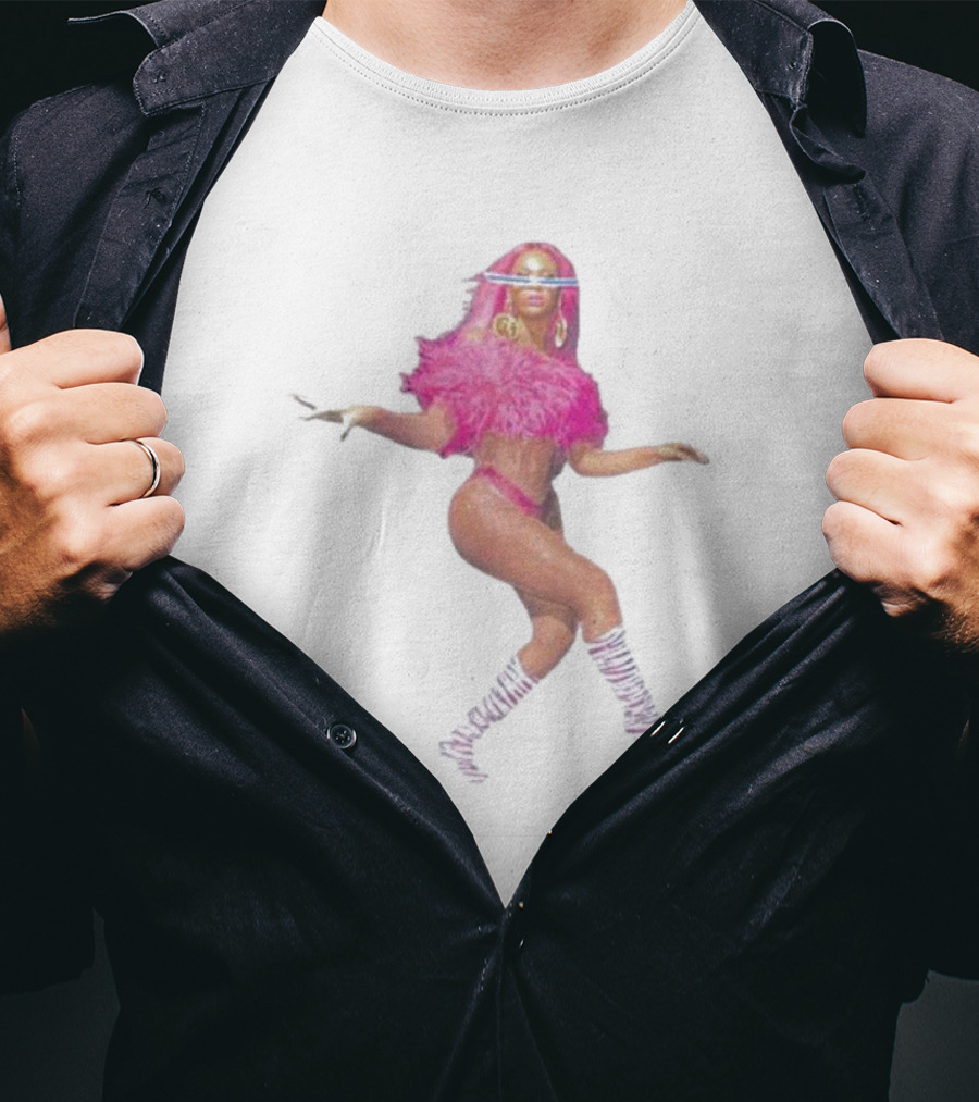 Year Of Renaissance Dance Celebration With Vibrant Pink Feather Outfit And Bold Stripe Boots T-Shirt