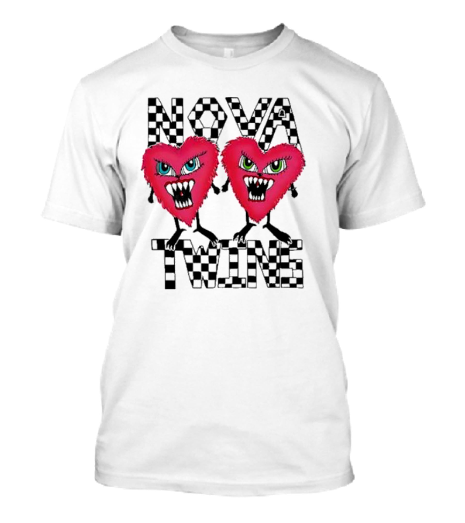 NOVA TWINS Red Heart Monsters With Checkerboard Text T-Shirt
