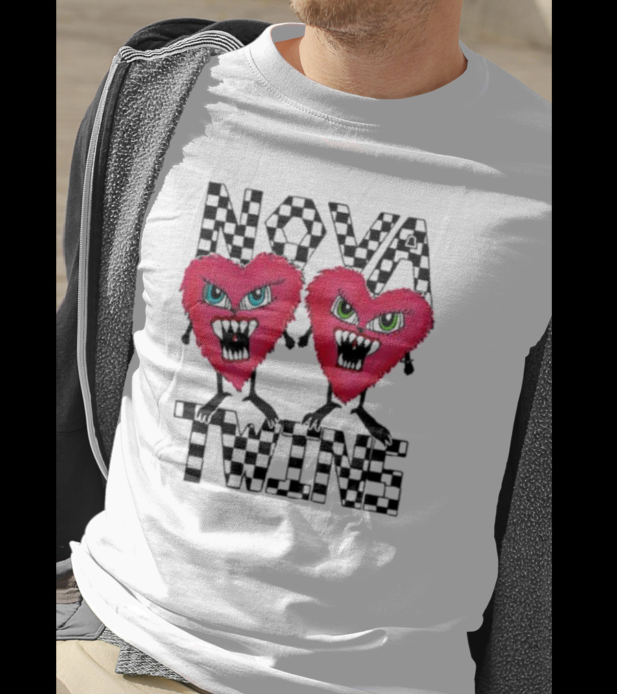 NOVA TWINS Red Heart Monsters With Checkerboard Text T-Shirt