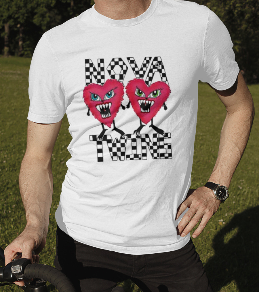 NOVA TWINS Red Heart Monsters With Checkerboard Text T-Shirt