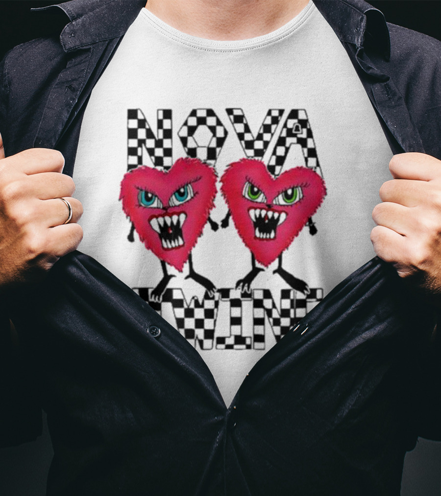 NOVA TWINS Red Heart Monsters With Checkerboard Text T-Shirt