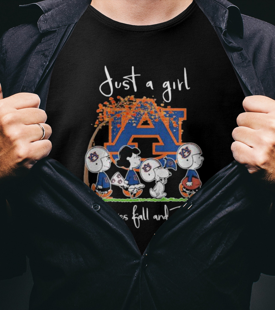 Just A Girl Who Loves Fall And Auburn Tigers With Snoopy And Charlie Brown T-Shirt