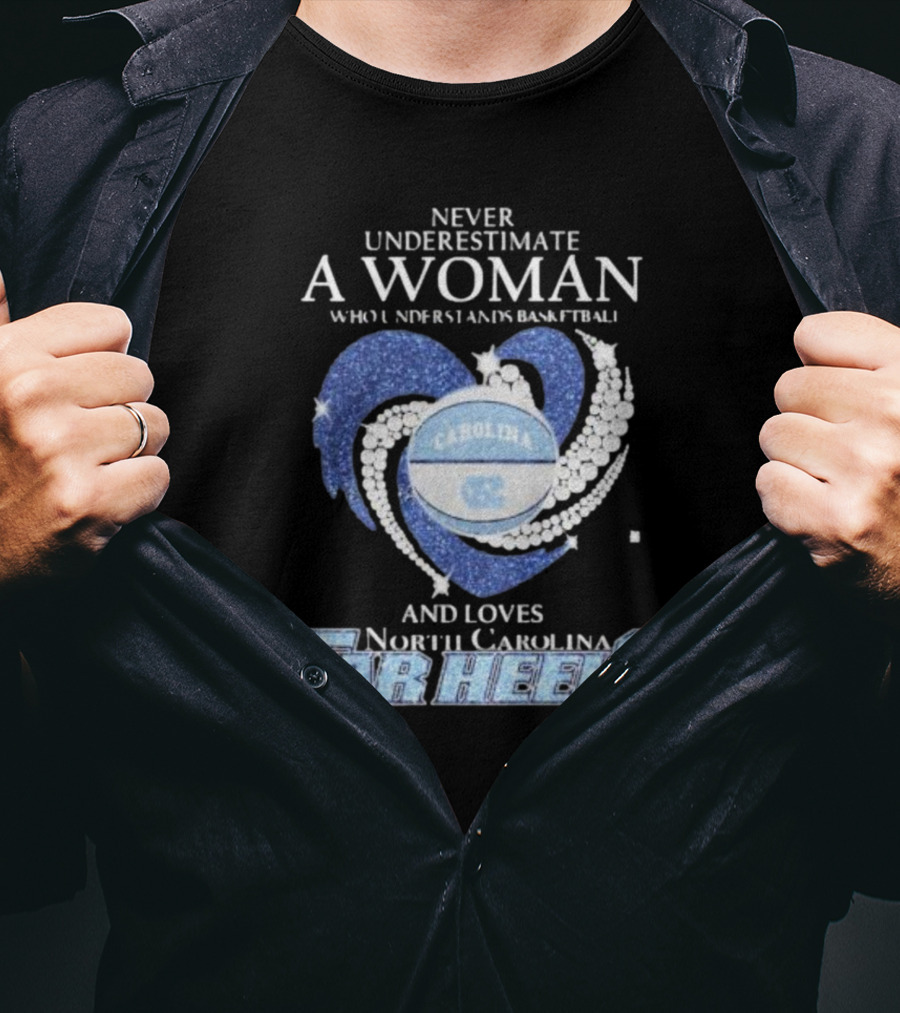 Never Underestimate A Woman Who Understands Basketball And Loves North Carolina Tar Heels Carolina Basketball T-Shirt