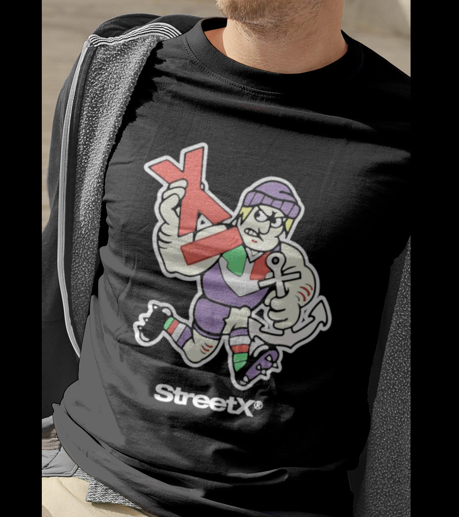 Fremantle Dockers Mens Street X AFL 90s Mascot Character With Anchor And Red X T-Shirt