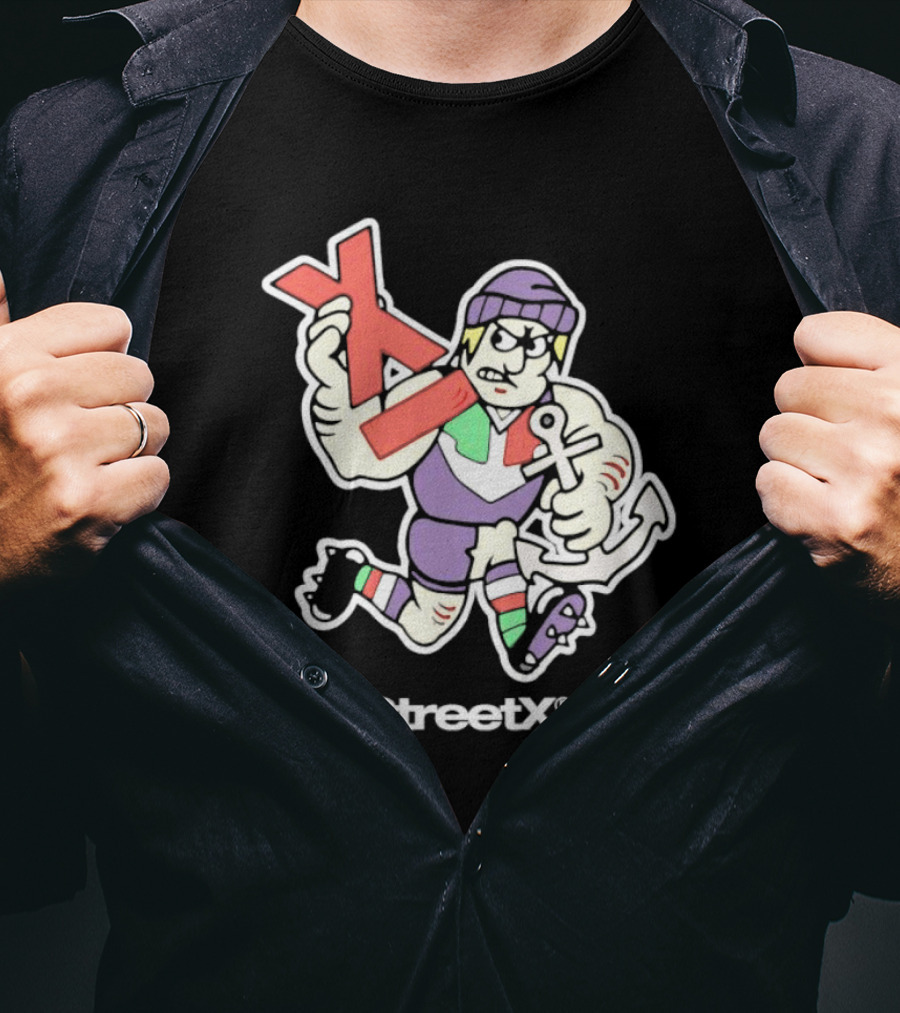Fremantle Dockers Mens Street X AFL 90s Mascot Character With Anchor And Red X T-Shirt