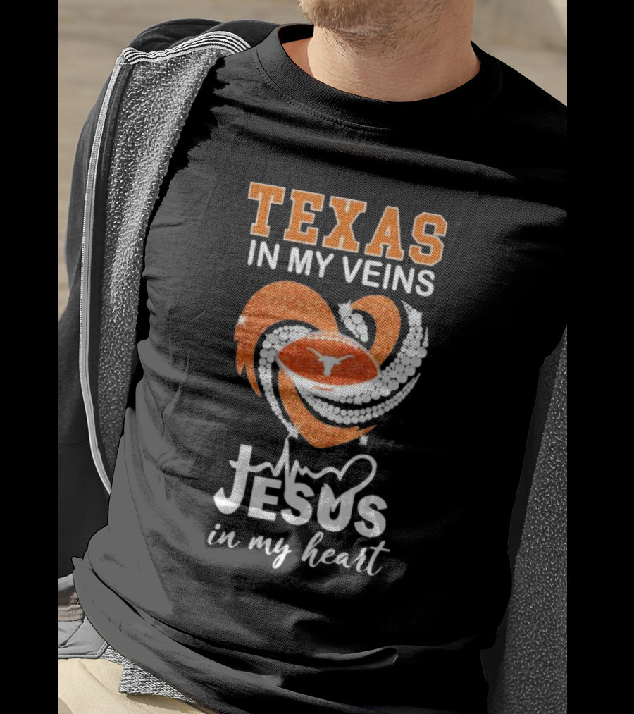 Texas In My Veins Jesus In My Heart Football Diamond T-Shirt