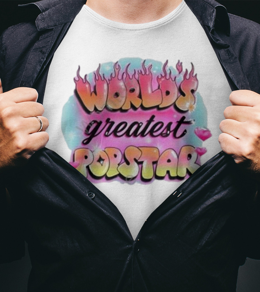 WORLD'S GREATEST POPSTAR Flames And Hearts Retro Vintage Aesthetic T-Shirt
