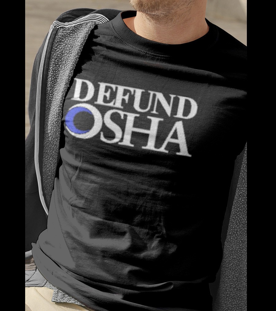 Barelylegal Defund OSHA White Text Blue Circle T-Shirt