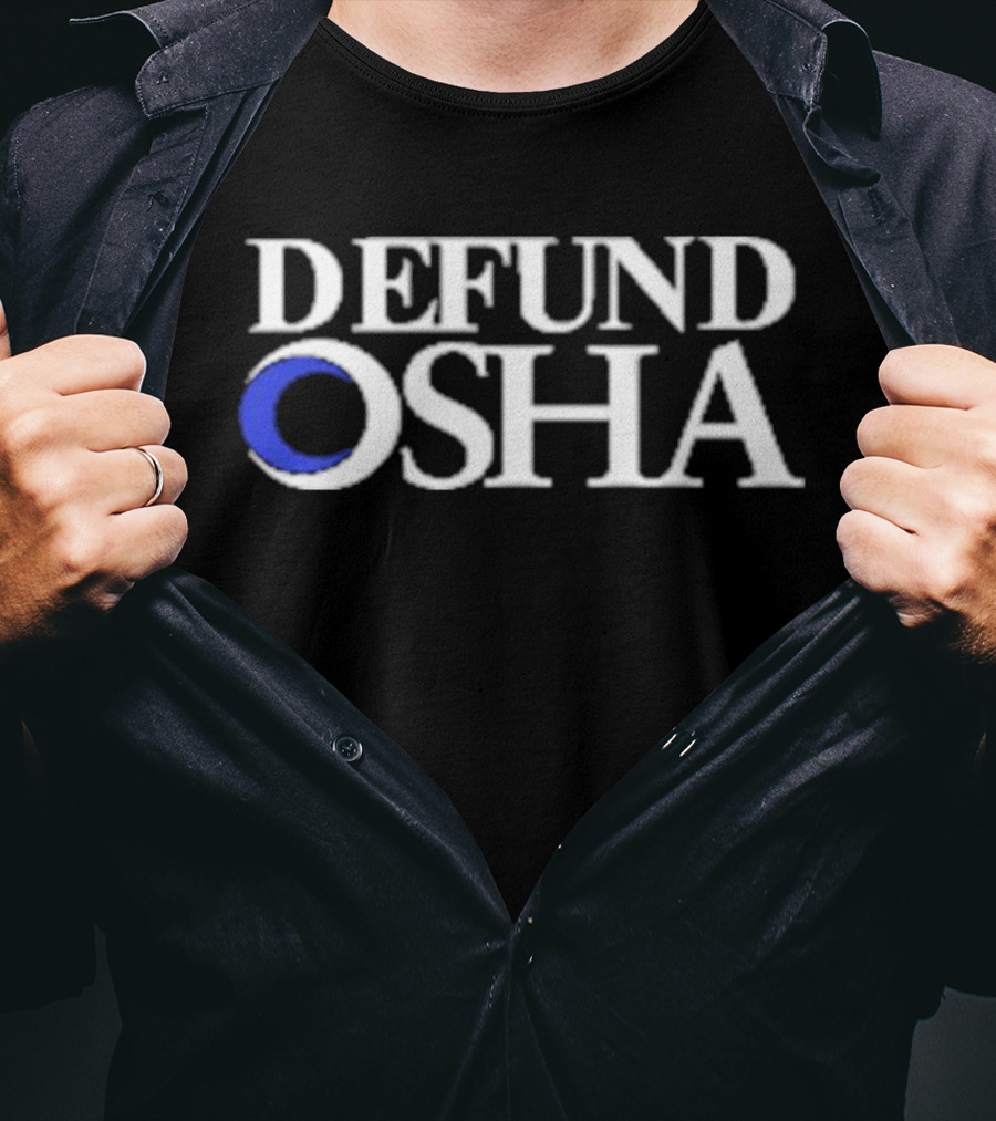 Barelylegal Defund OSHA White Text Blue Circle T-Shirt