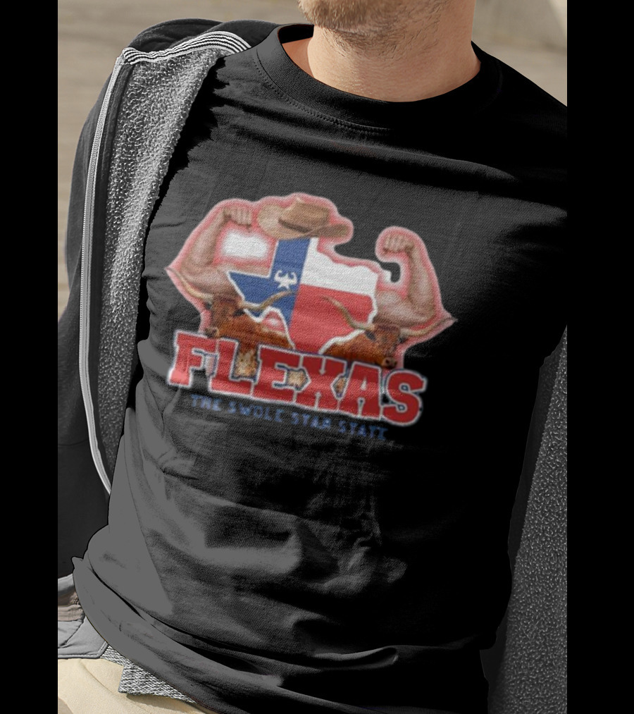 Flexas Swole Arms Texas Longhorns Cowboy Hat The Swole Star State T-Shirt