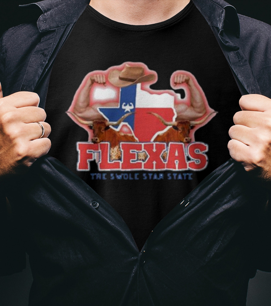 Flexas Swole Arms Texas Longhorns Cowboy Hat The Swole Star State T-Shirt