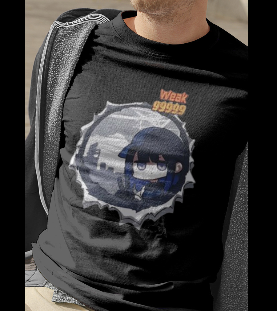 Weak 99999 Manga Anime Peace Sign Character In Dark Urban Scene T-Shirt