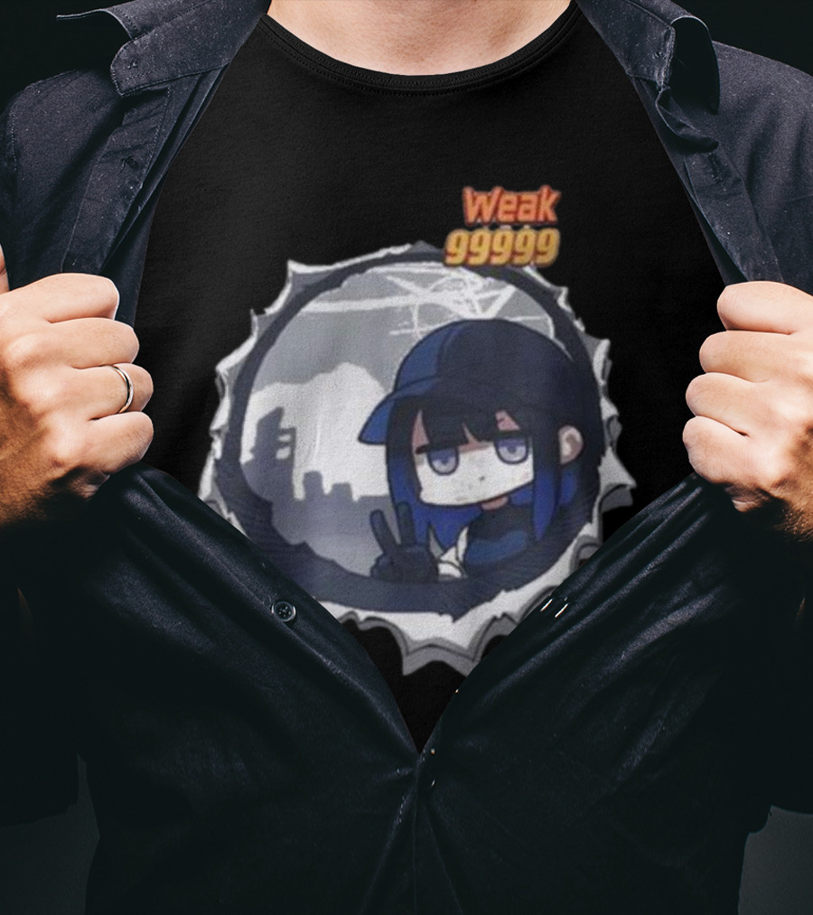 Weak 99999 Manga Anime Peace Sign Character In Dark Urban Scene T-Shirt