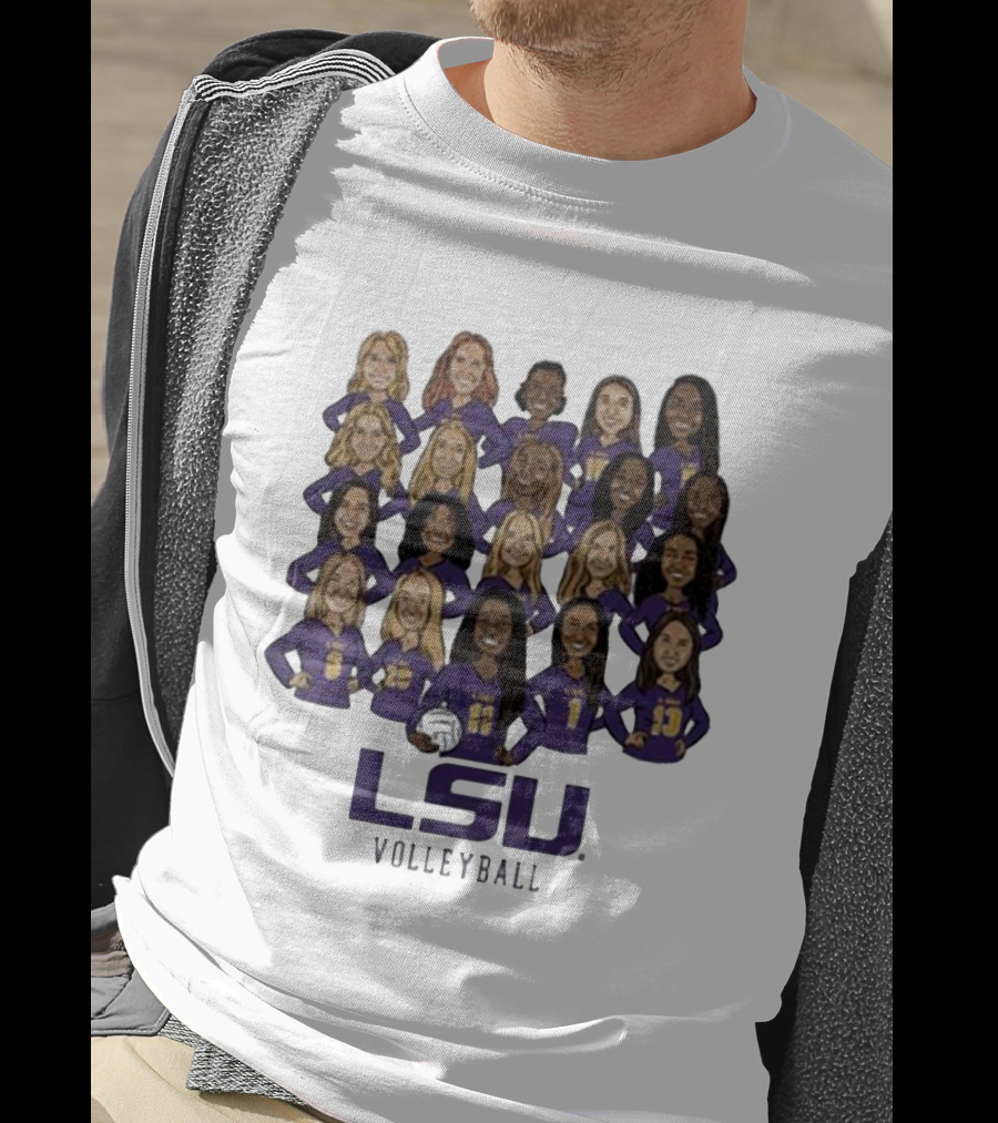LSU Volleyball Women's Team Caricatures With Volleyball T-Shirt