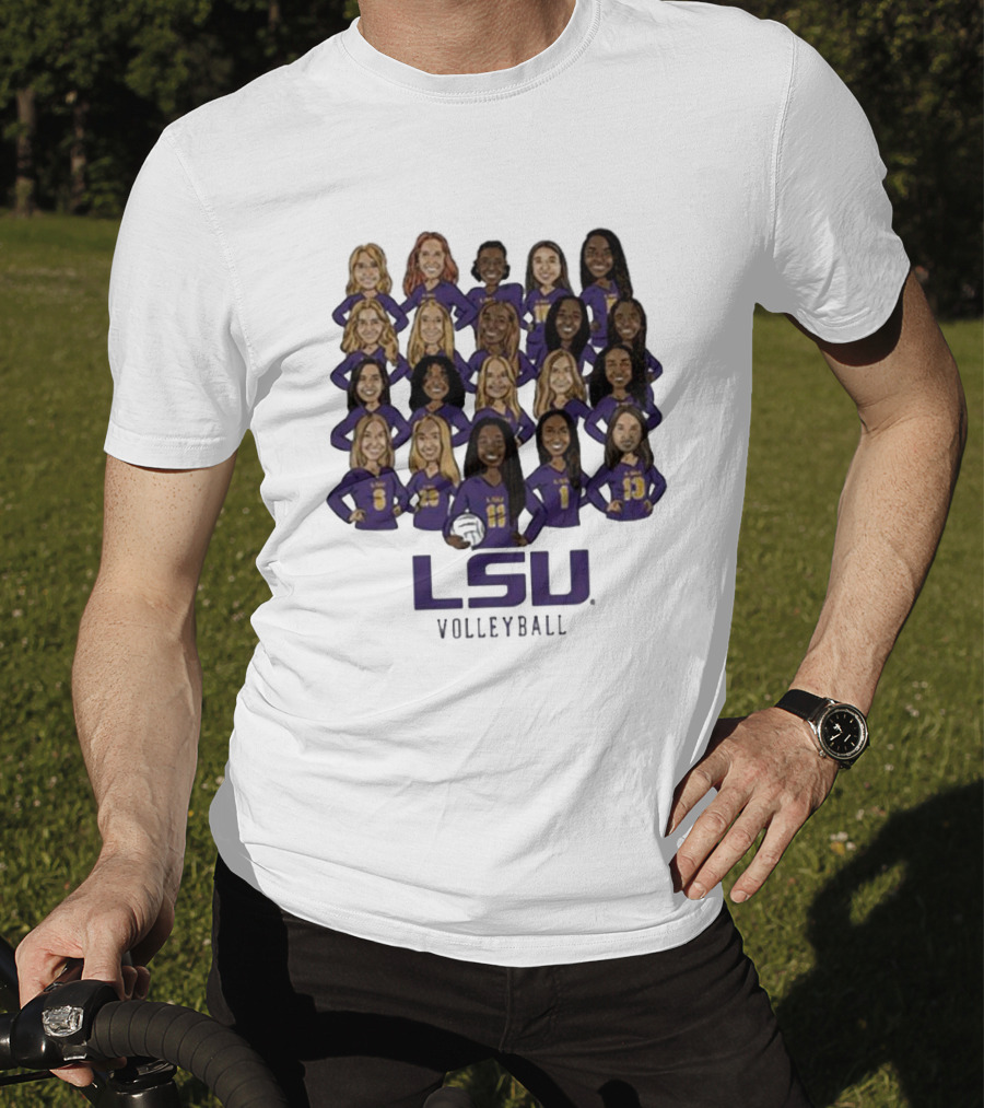 LSU Volleyball Women's Team Caricatures With Volleyball T-Shirt