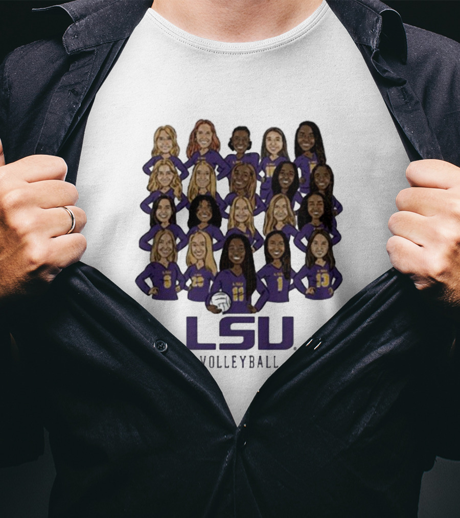 LSU Volleyball Women's Team Caricatures With Volleyball T-Shirt
