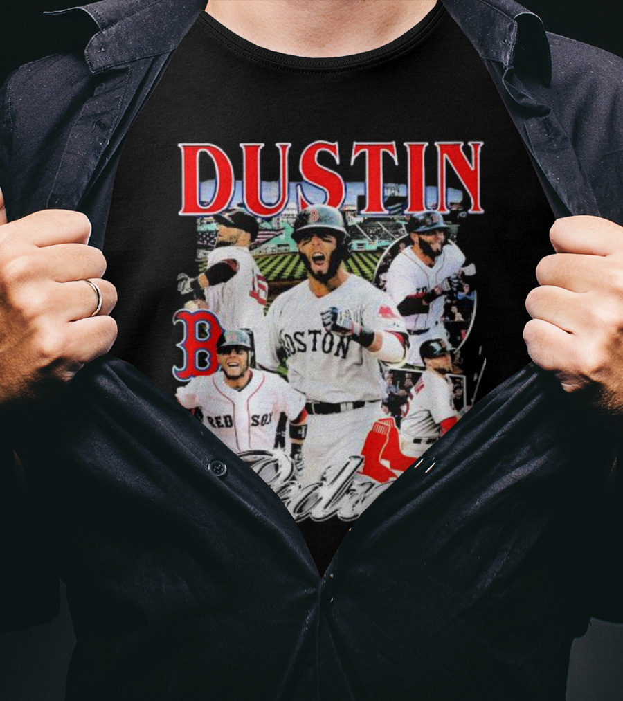Dustin Pedroia Boston Red Sox Baseball Action Montage T-Shirt