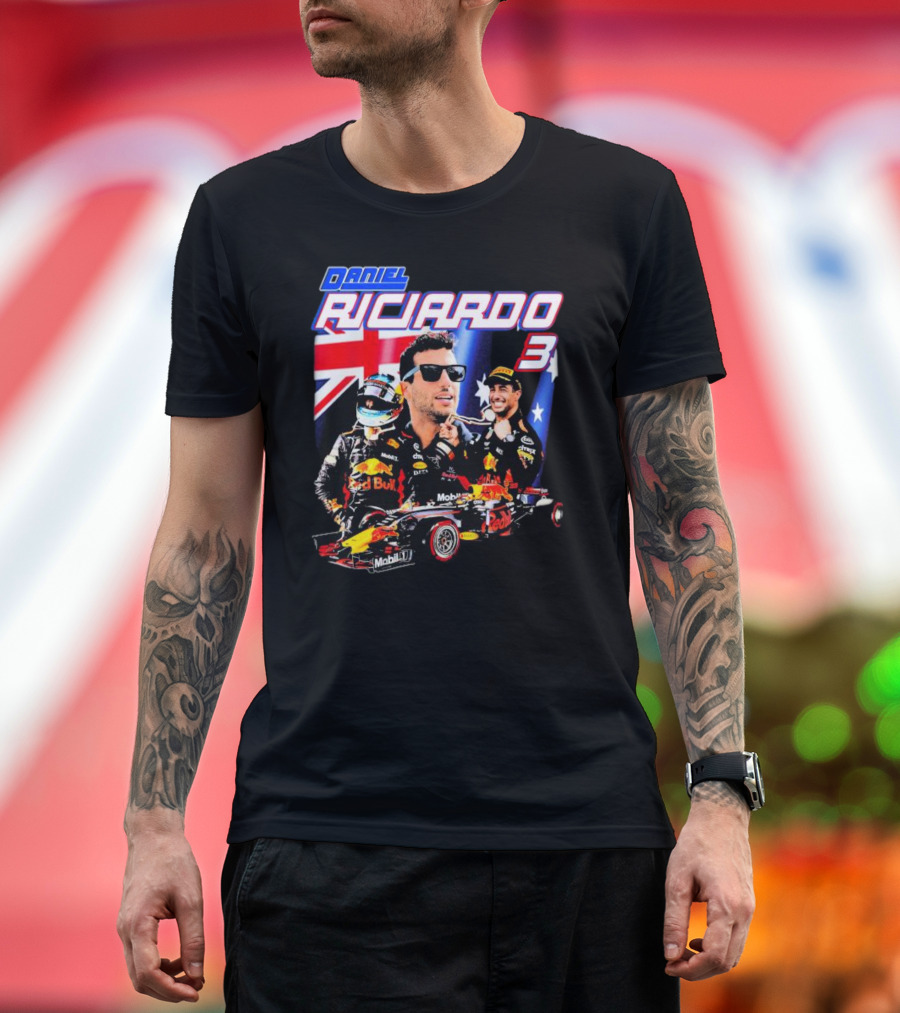 Daniel Ricciardo Red Bull Racing 3 with Australian Flag Background T-Shirt