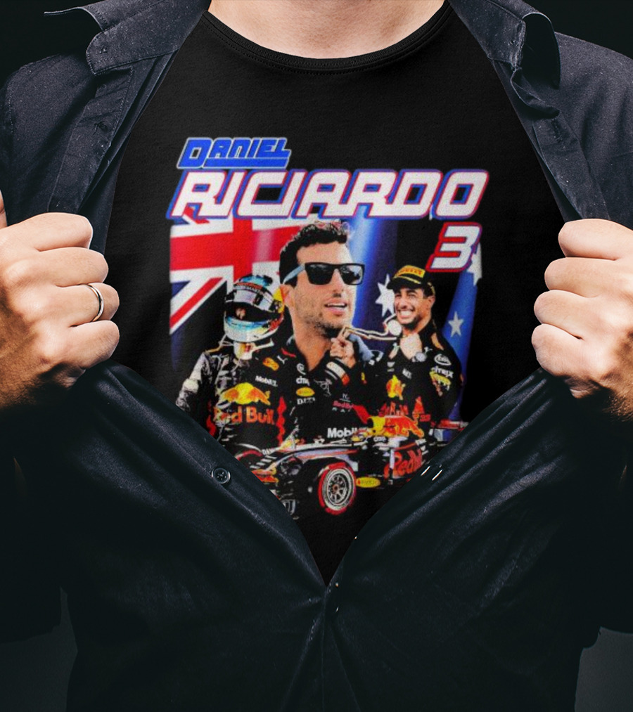Daniel Ricciardo Red Bull Racing 3 With Australian Flag Background T-Shirt
